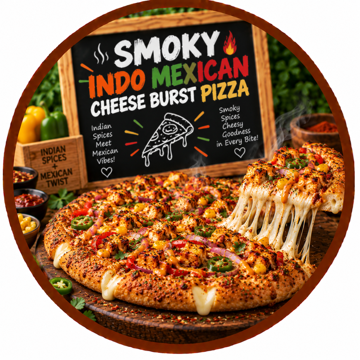 Smoky Indo Mexican Cheese Burst Pizza